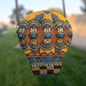 Mary Frances Up, Up & Away Beaded Multicolored Hot Air Balloon Shoulder Bag